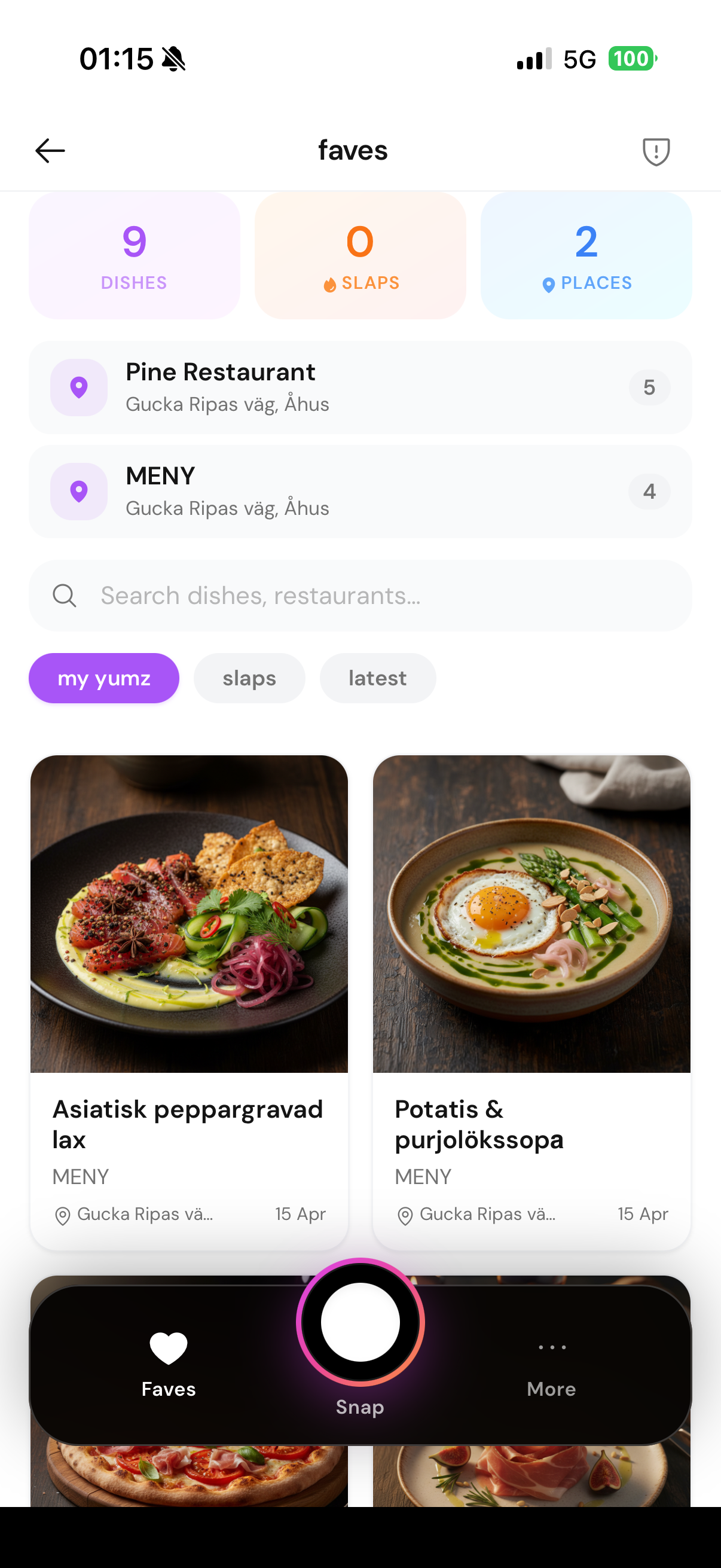 Yumz faves grid